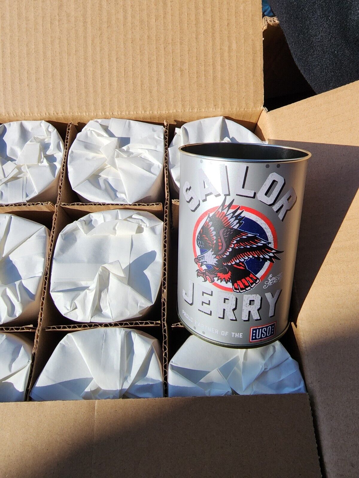 (12) Sailor Jerry Collectable Oil Cans Metal Eagle Cup Spiced Rum 8 Ball 13.5oz