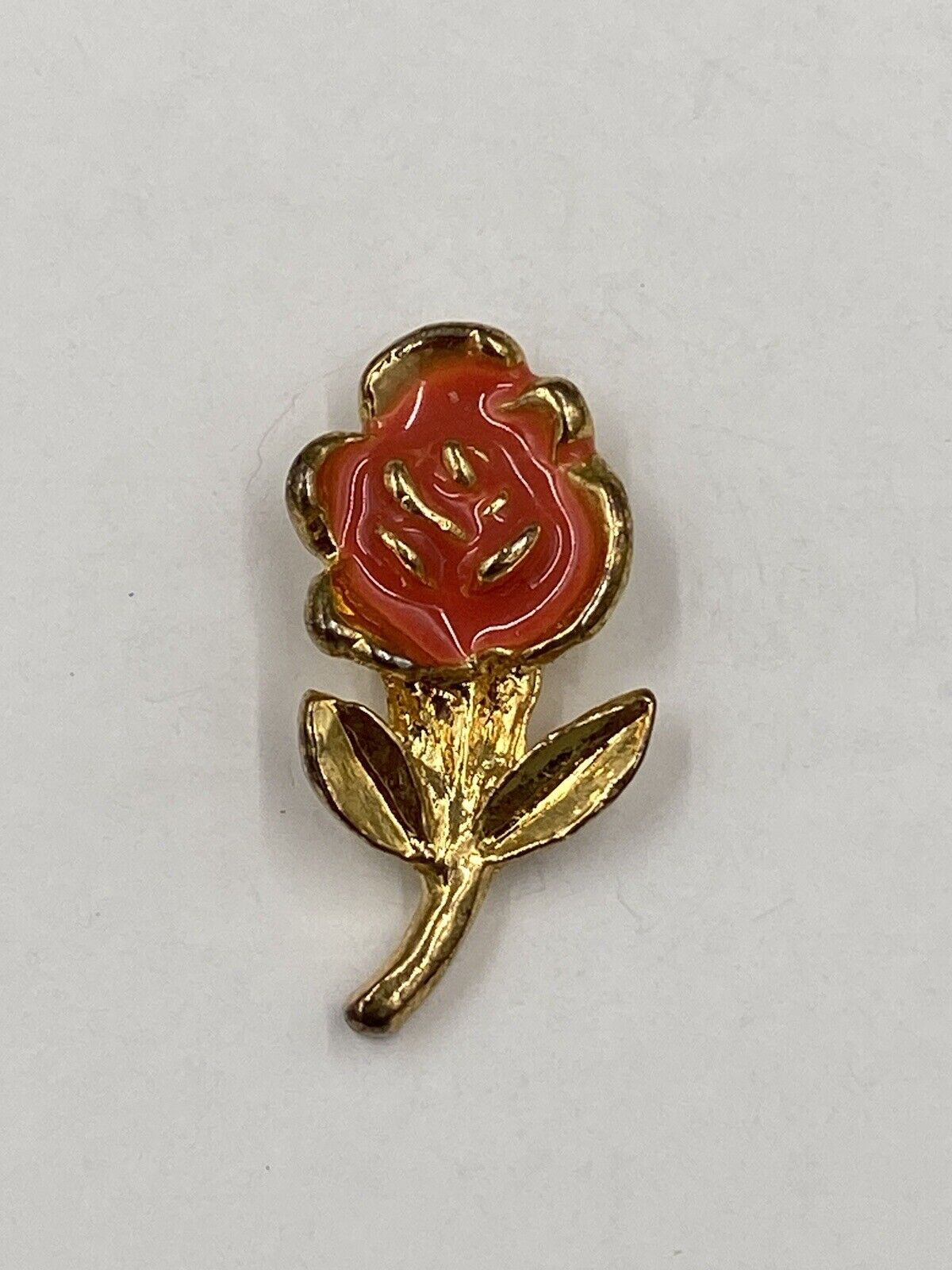 Vintage Gold Colored Rose Enamel Flower Lapel Pin Brooch