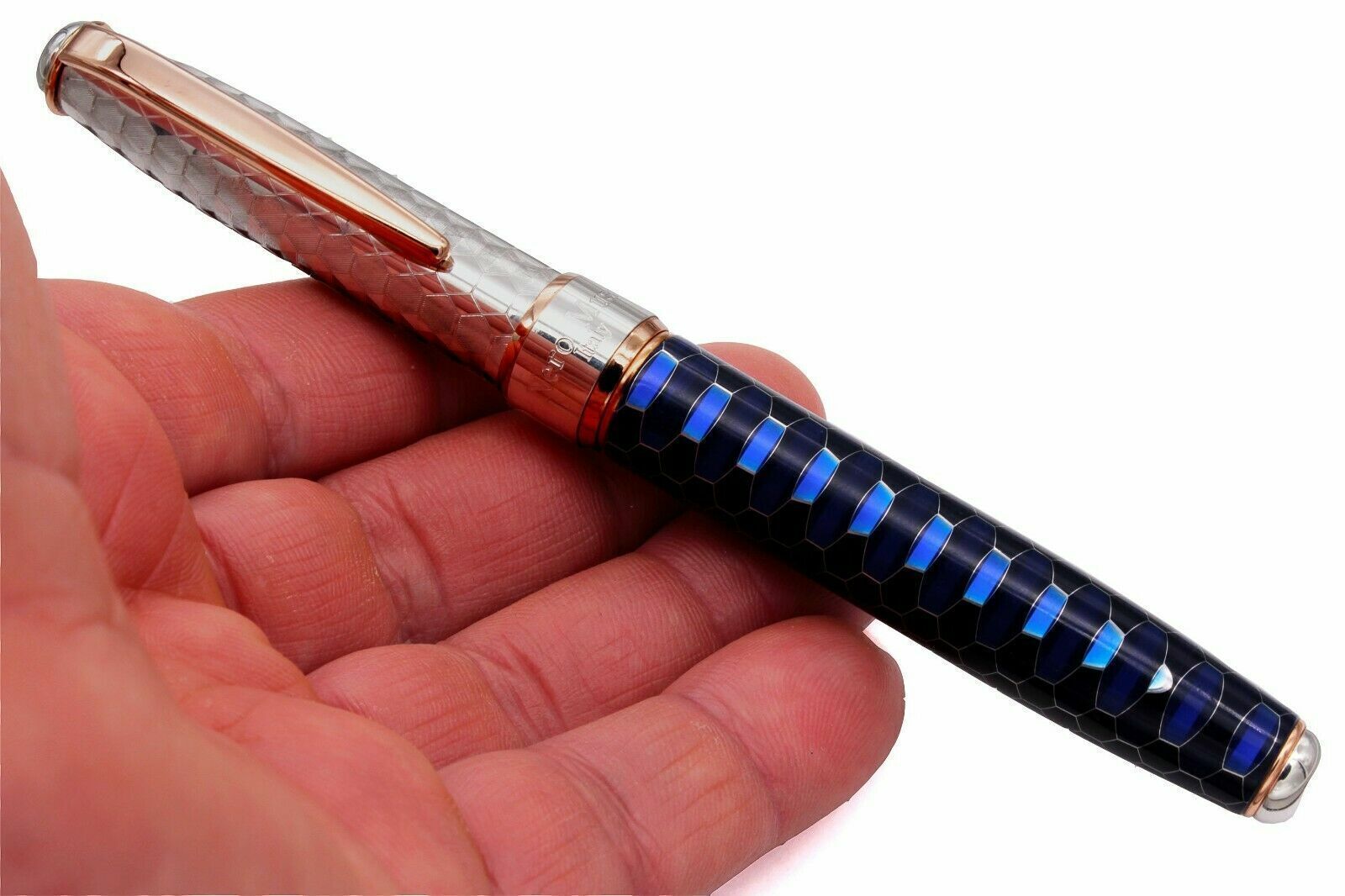 Honeybee Pen 925 Solid Silver Bock Nib M Blue Ink Cartidges Converter 1°Auction