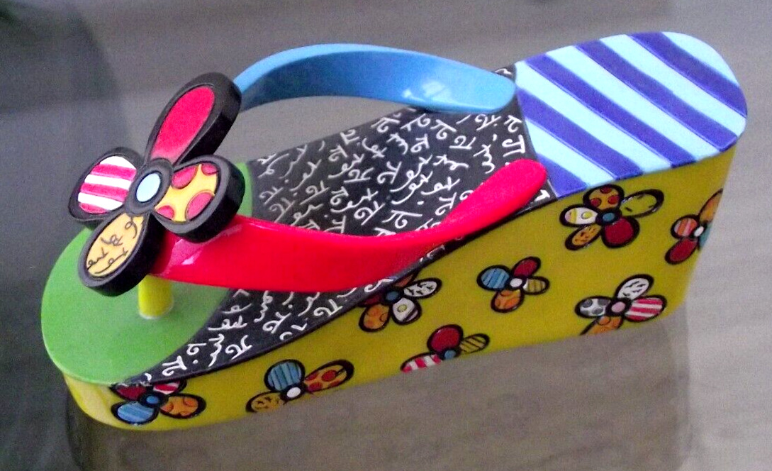 NEW Britto Floral Pop Art Shoe Flip Flops Signed by Romero Number 14072 S