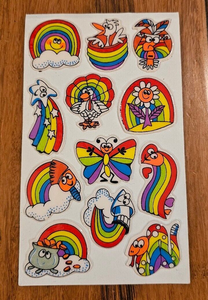 Vintage 1980s Russ Puffy Stickers Super Stick Ons Rainbow Insect Bird Flower 