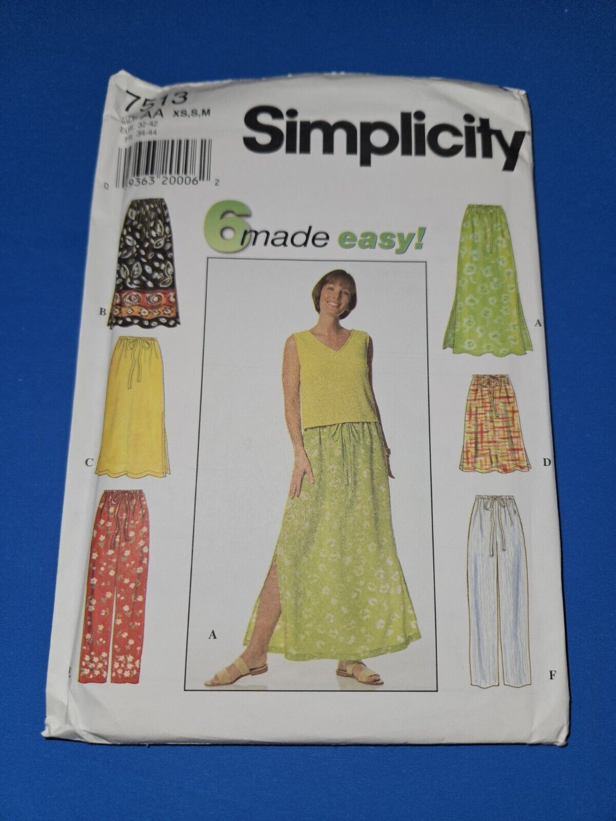 Simplicity Pattern 7513, Vintage 1997, Skirts/Pants. Size AA, XS,S, M. UNCUT
