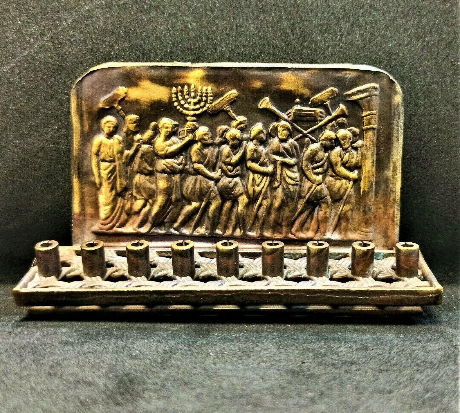 Unique Mini Vintage Hanukkah Menorah Brass Jerusalem Israel Hanukkiah Jewish
