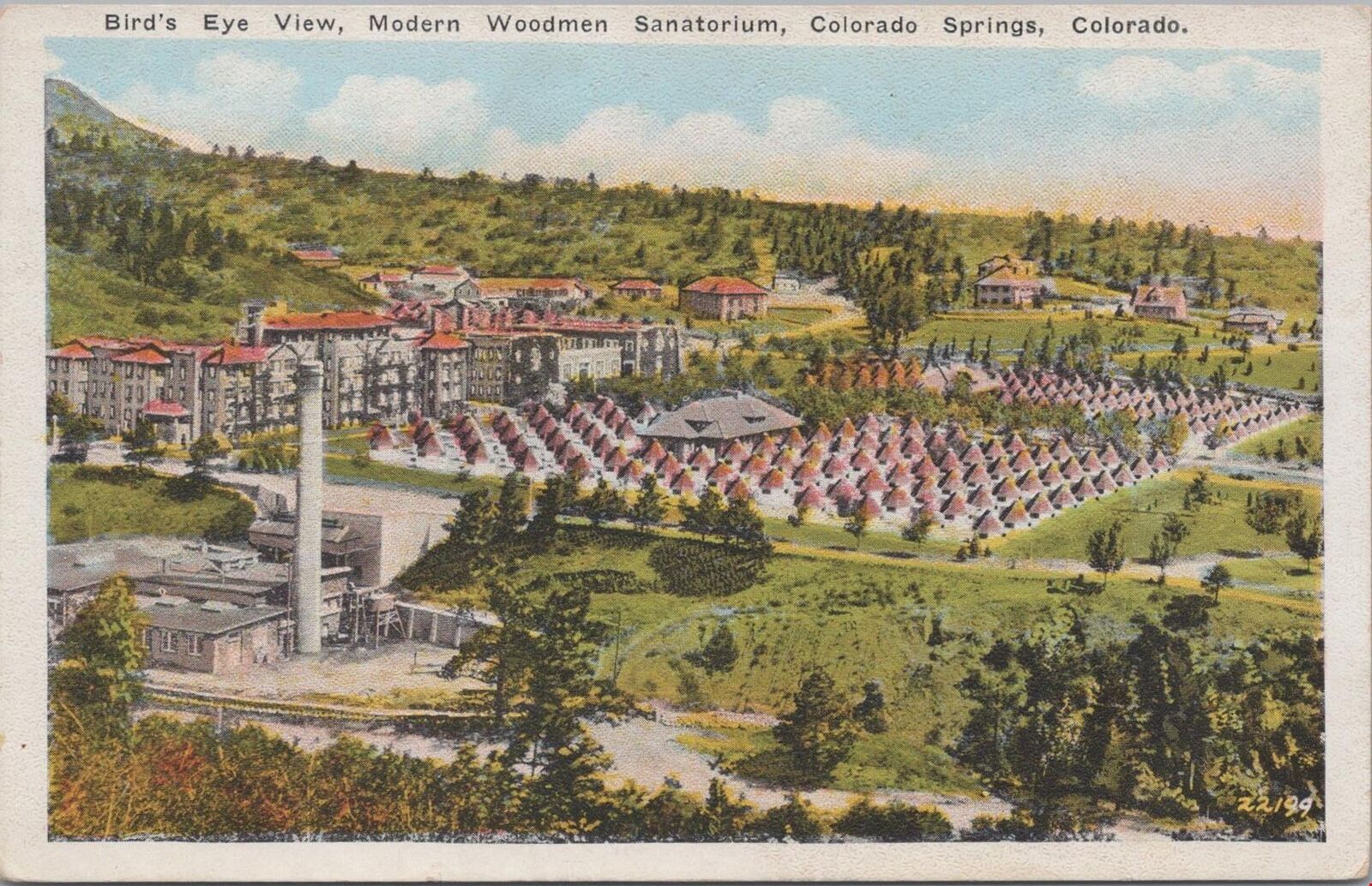 Postcard Bird\'s Eye View Modern Woodmen Sanatorium Colorado Springs CO 