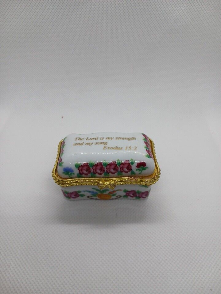 Imperial Porcelain, Rectangular Shaped, Trinket Box With Bible Verse