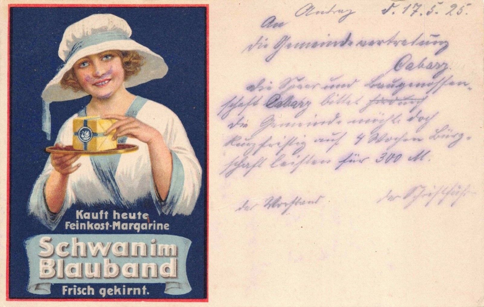 Advertising Postcard Schwanim Blauband Butter Margarine~127313