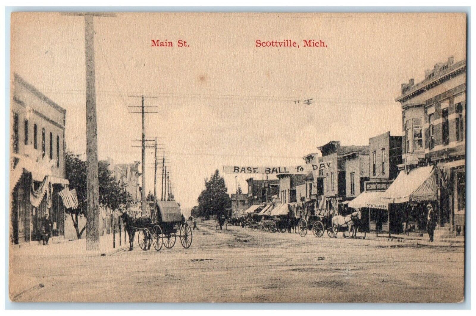 1915 Main Street Horse Carriage Road Scottville Michigan Posted Vintage Postcard