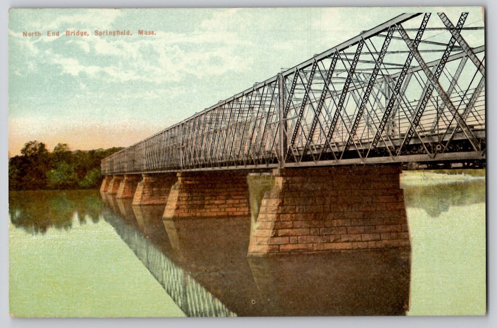 North End Bridge Springfield News Co. MA Postcard 1910s Connecticut River Unused