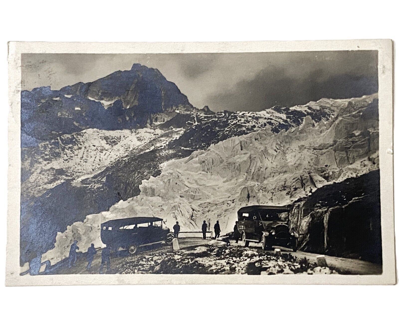 1925 Vtg RPPC Postcard Rhone Glacier Furkastrasse Switzerland Tour Bus Lookout