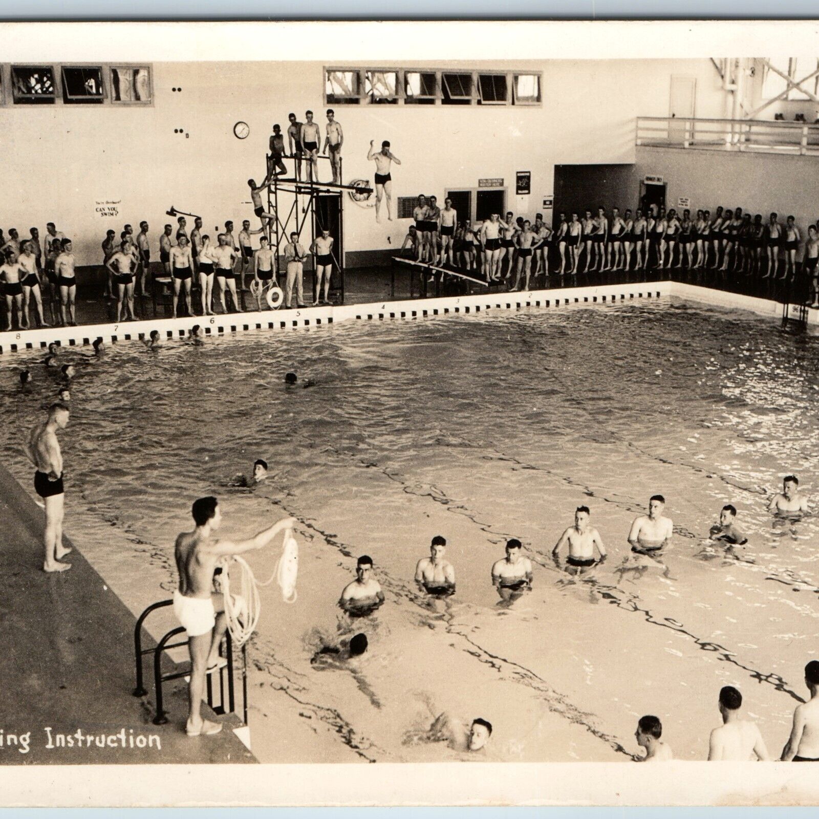 c1940s Group Young Men Swimming RPPC Instruction Real Photo Gay Interest PC A200