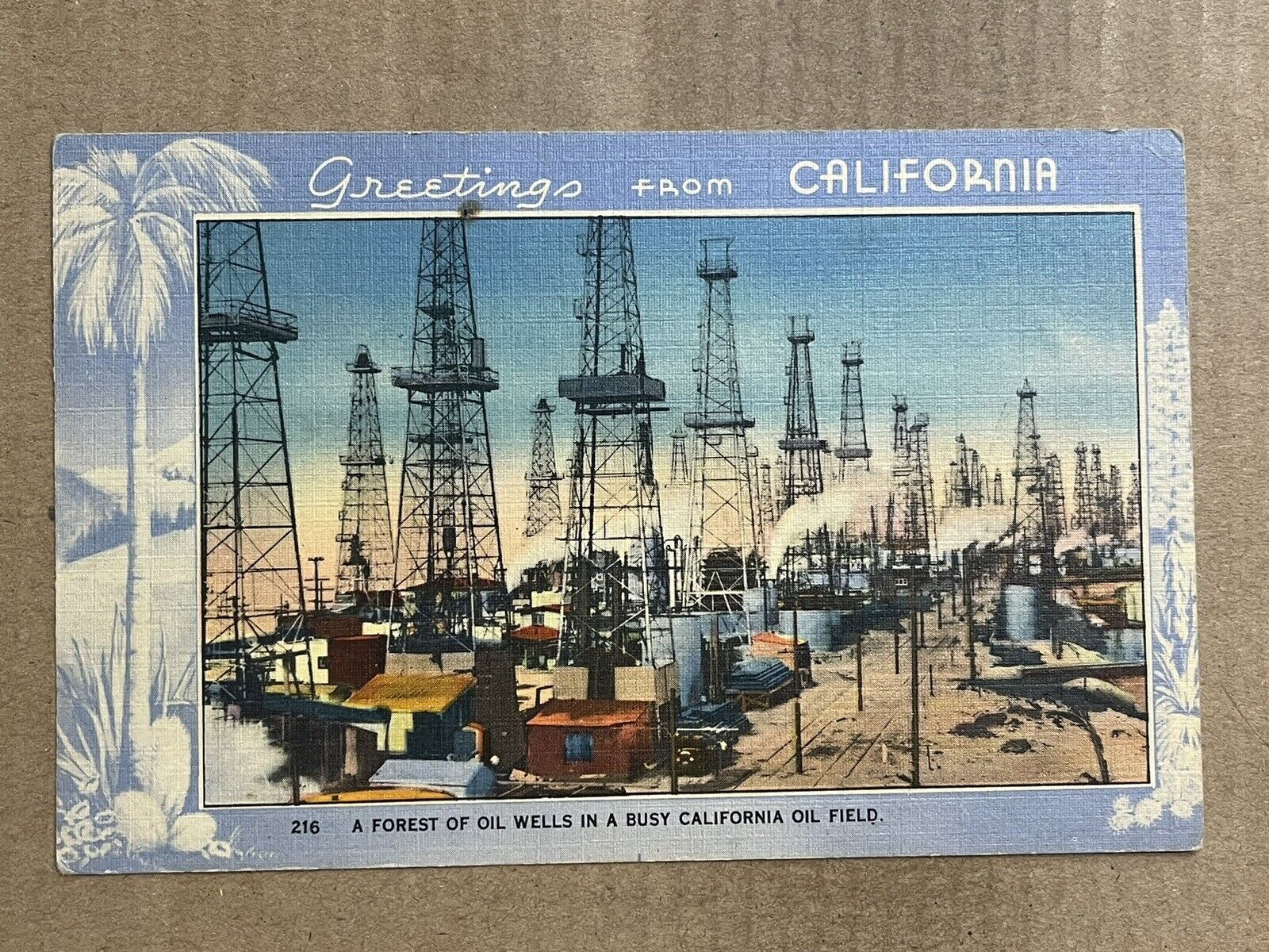 Postcard California CA Greetings Oil Field Drilling Derricks Wells Vintage PC