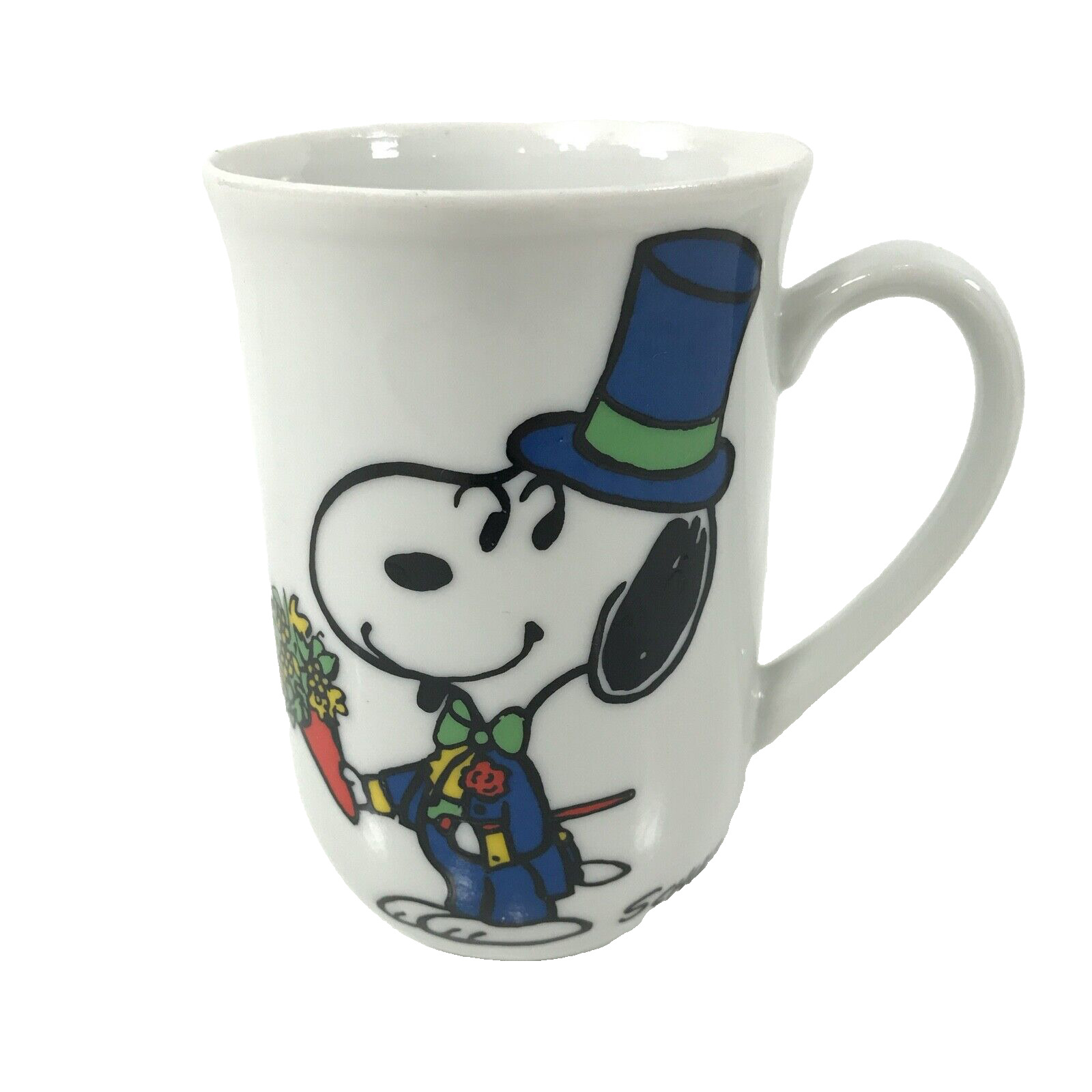 Peanuts Snoopy VTG 1965 Coffee Mug Cup Woodstock Top Hat Flowers