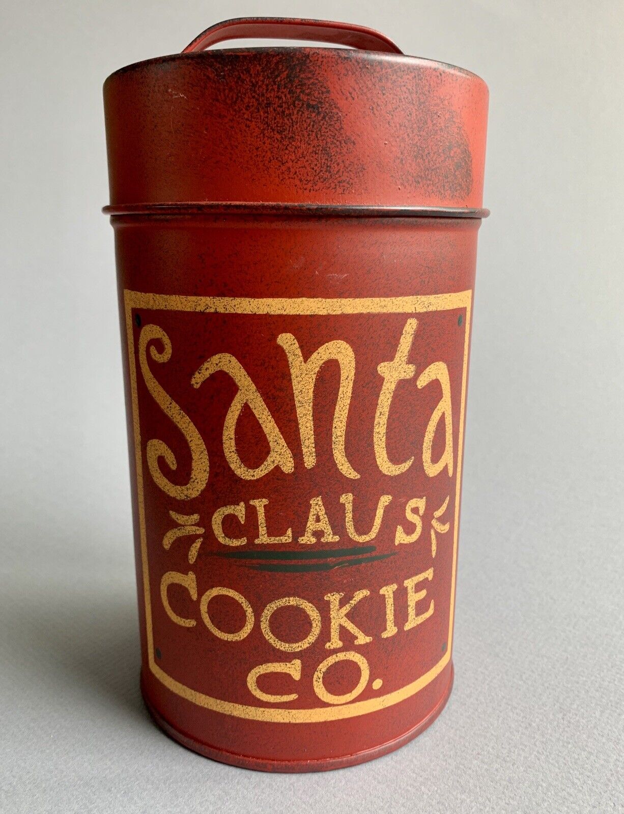 Santa Claus Cookie Company Metal Jar Tin Vtg Look Collectible Christmas Decor