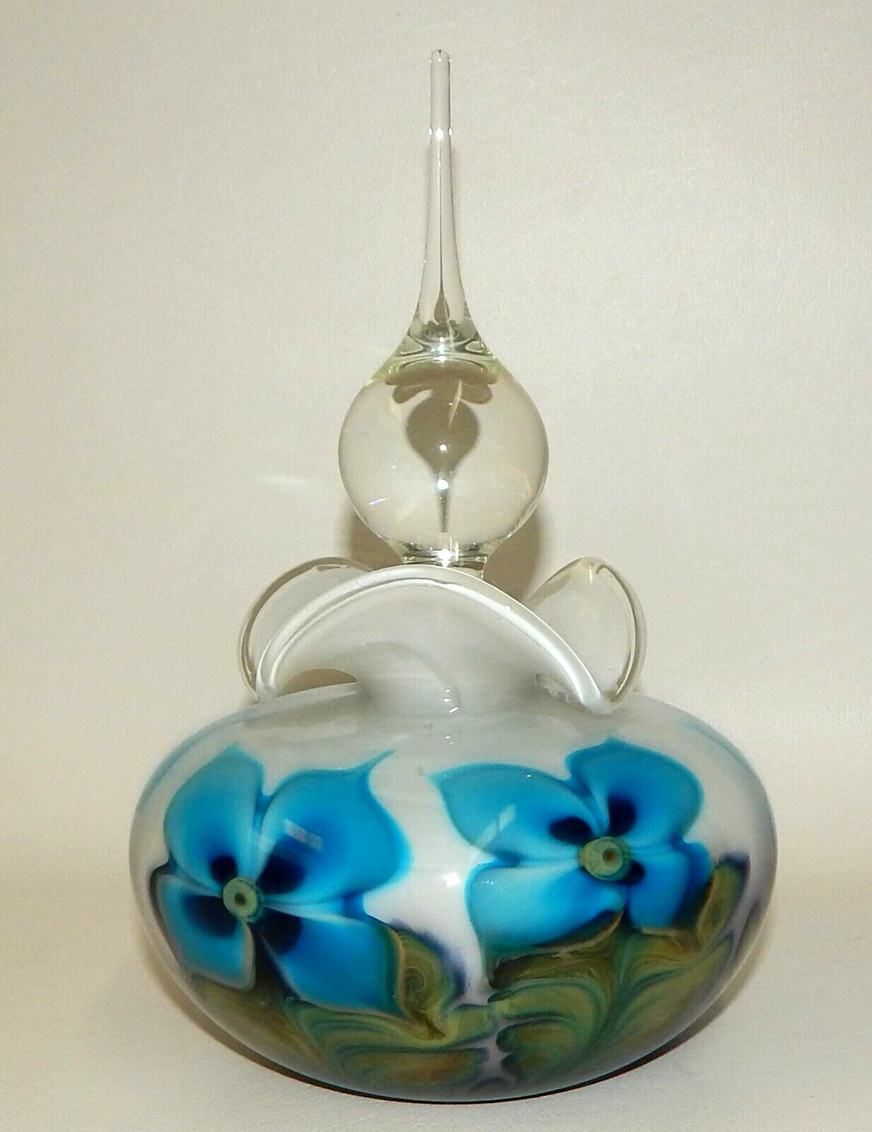 Daniel Lotton Studio Art Glass Pulled Peacock Feather Floral Perfume Bottle
