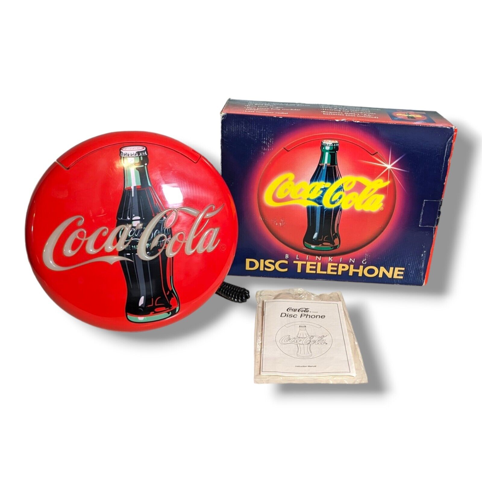 Coca Cola Button Vintage Telephone Light Up Landline Complete Working With Box ☎