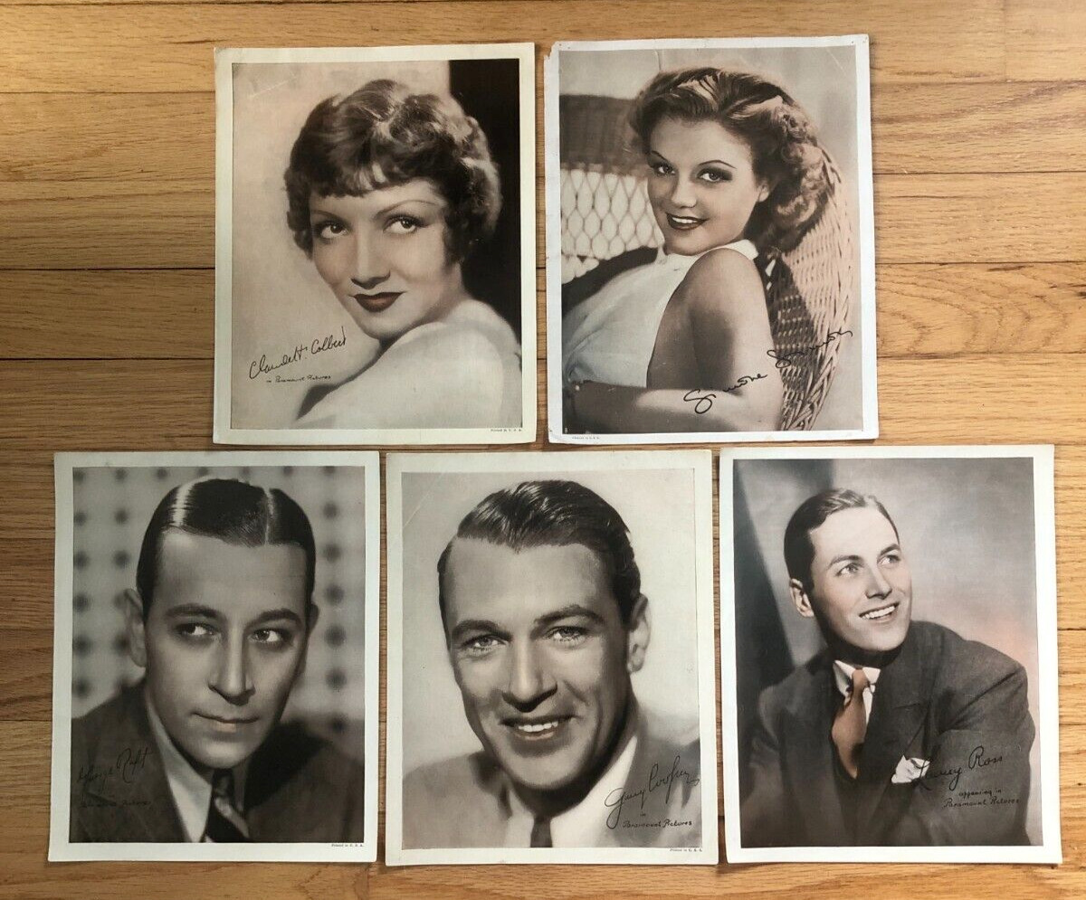 Lot 5 Vintage 8x10 Hollywood Star Photos Gary Cooper, Claudette Colbert etc