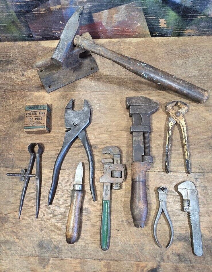 Antique Vintage Hand Tool Lot - Rusted Old Various Tool Lot Mix 10 Tools