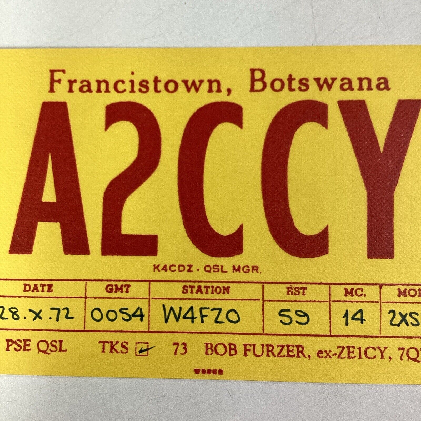 Botswana QSL Radio Card 1972 Francistown Bob Furzer Logger32 Computer Software