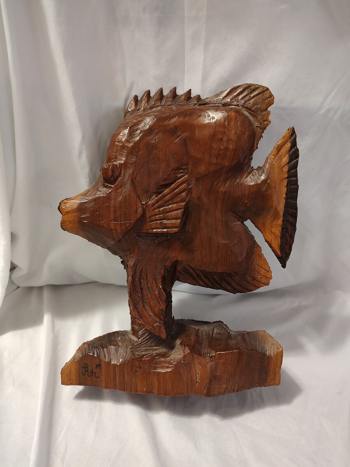 🔥 Vintage Large Angelfish-Tropical Fish Hand Carved Wood Statue 12\