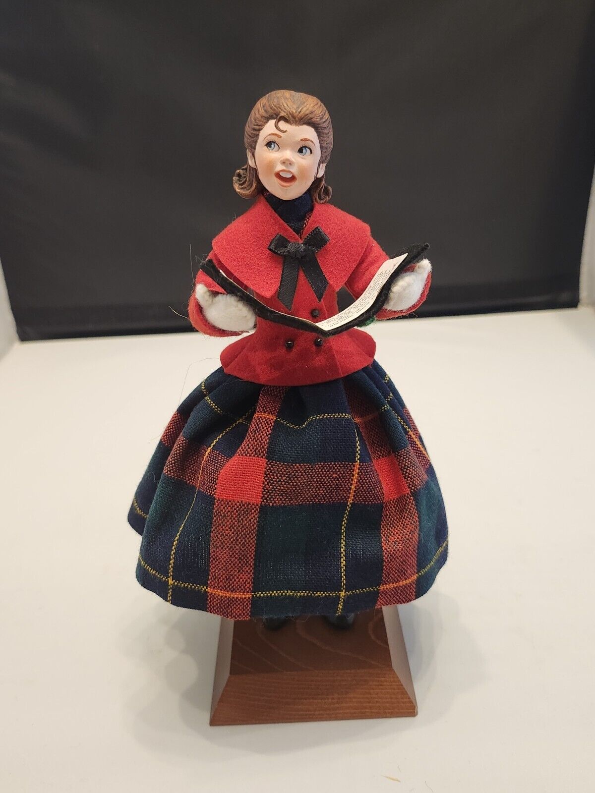 1996 Simpich Character Doll Lady Caroler Red Plaid Skirt Red Jacket Brunette