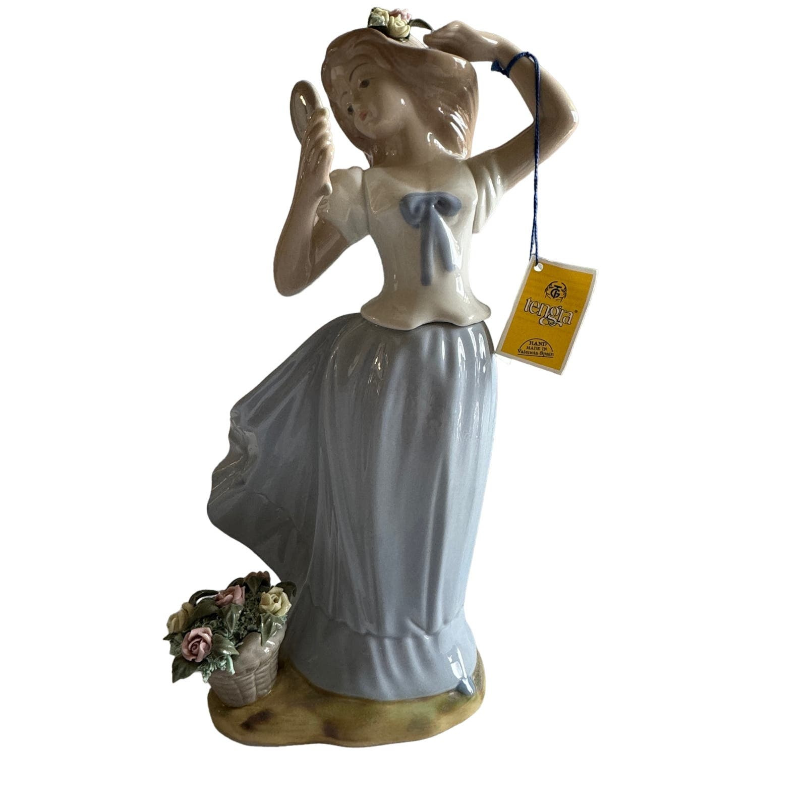 Vintage Porcelain Figurine Girl With Flowers Tengra Valencia SPAIN Handmade 12