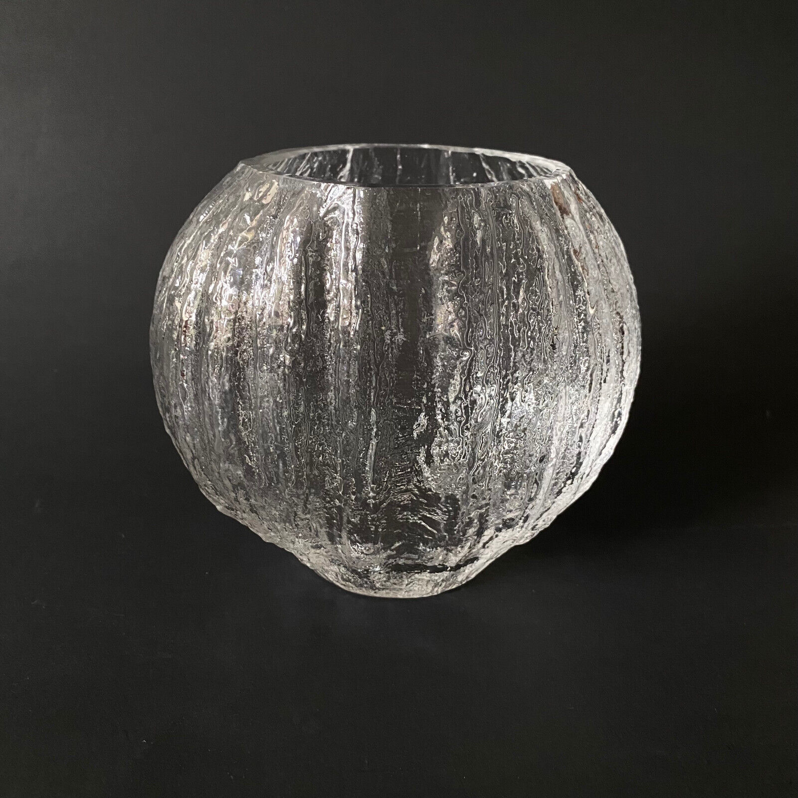 Timo Sarpaneva Glass Vase Iittala Finland Textured vase Signed TS mid century
