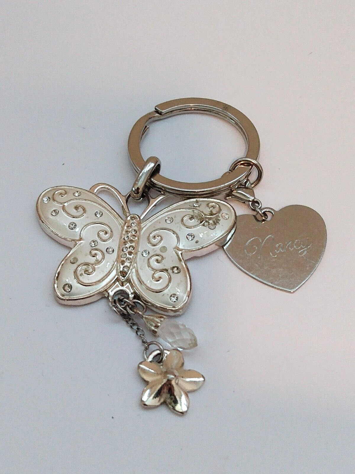 Silvertone Butterfly Heart Charms Namesake Engraved 