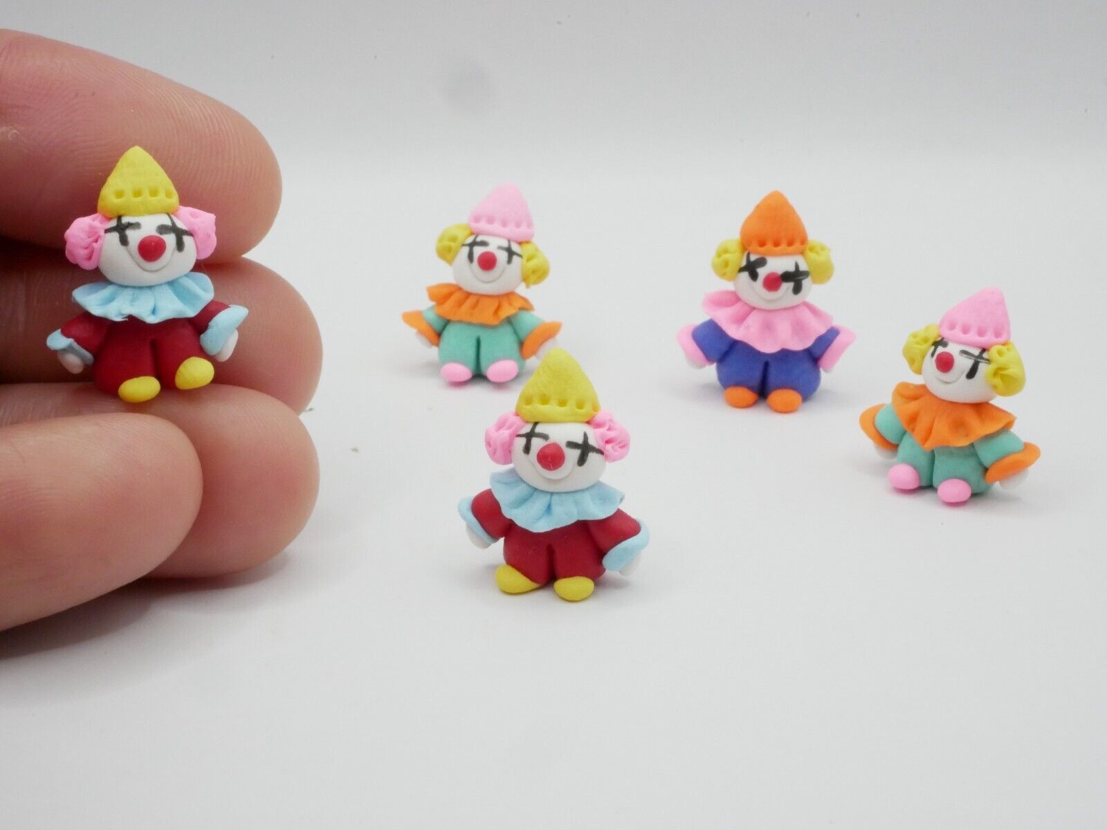 5 Miniature bozo clay dollhouse decor, handmade miniature, tiny clown figurine