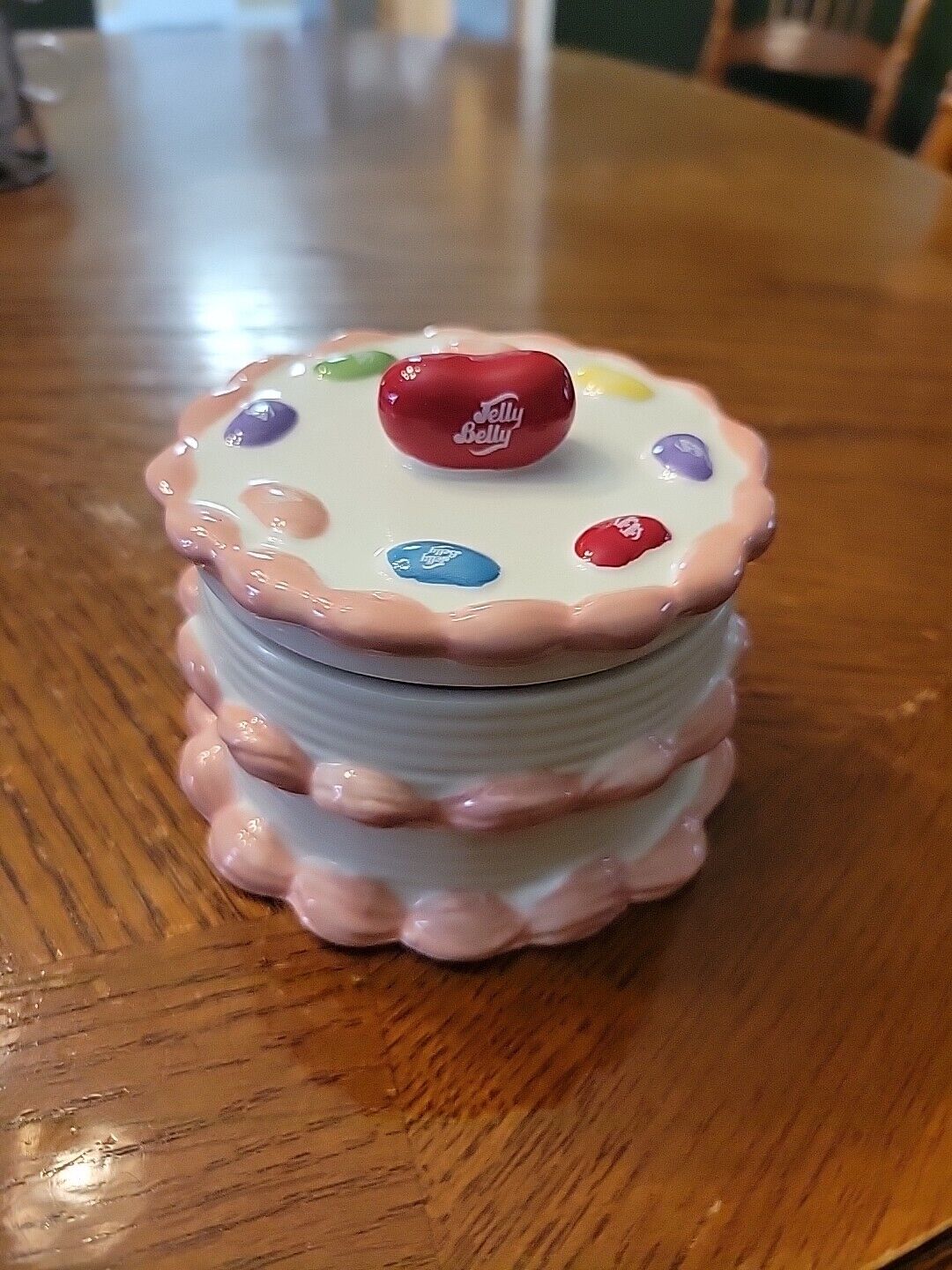 Jelly Belly Ceramic Birthday Cake Jelly Bean Pink Candy or Trinket Box