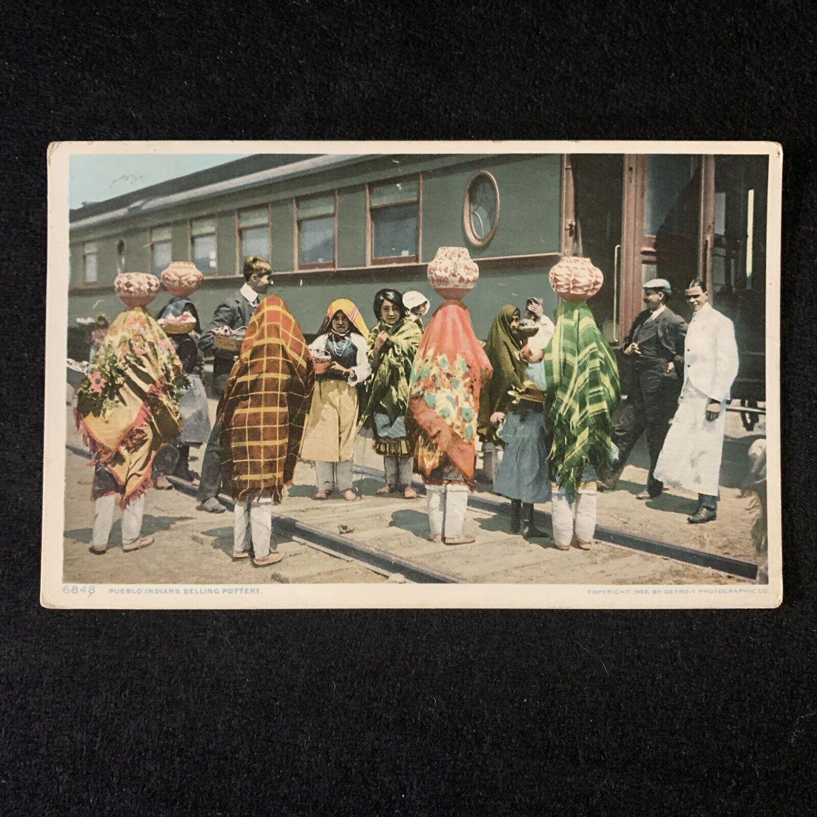 Pueblo Indians Selling Pottery Native Americans Postcard c1909 Vintage Collotype