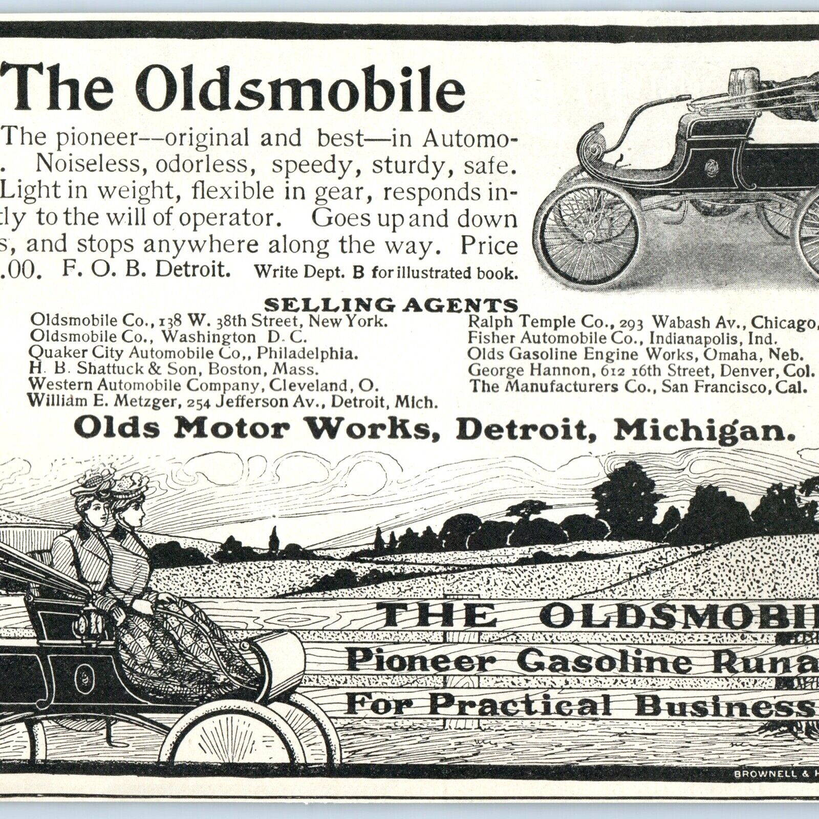 1902 Oldsmobile Auto Print Ad Women Runabout Olds Motor Detroit MI Original 1A