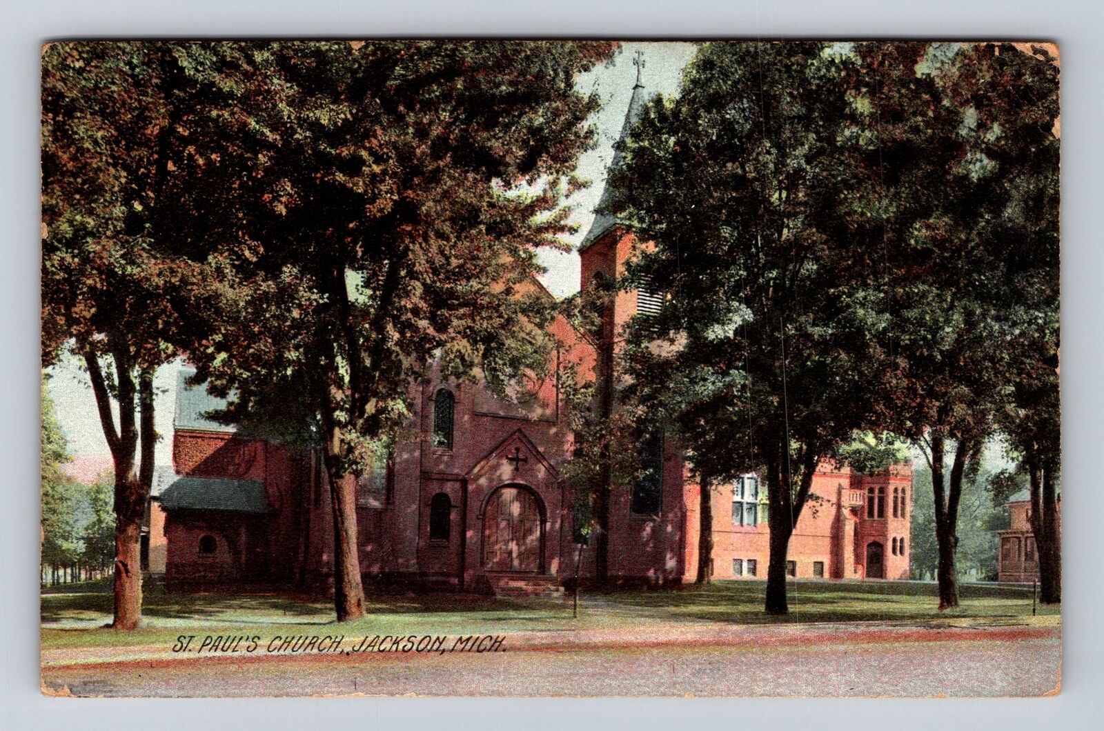 Jackson MI-Michigan, St Paul\'s Church, Religion, Vintage Souvenir Postcard