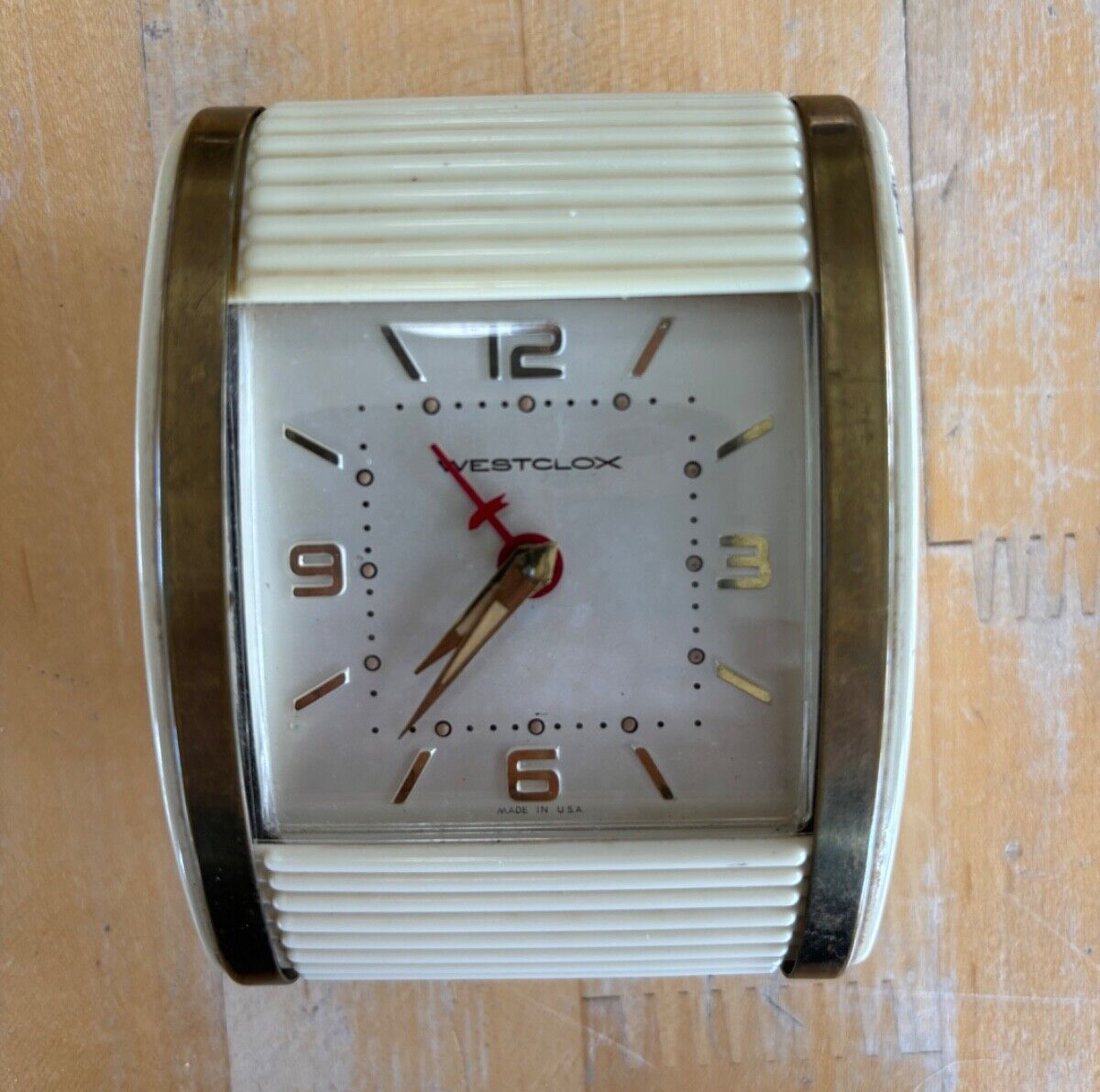 Vintage Westclox Travel Alarm Clock Cream Color Gold Tone 3 1/2\