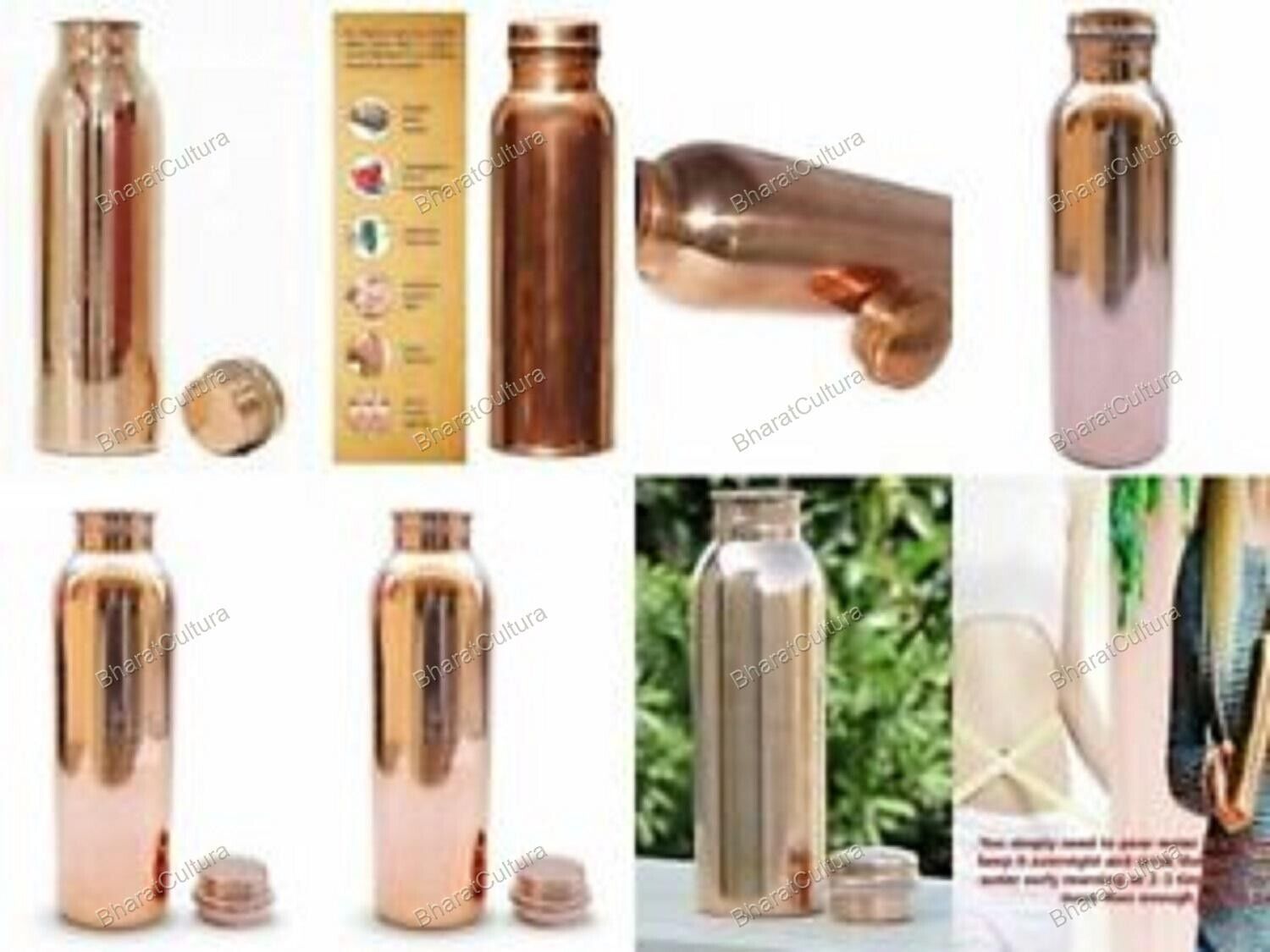 Indian Bottol Set 10 Pcs Travel Finish Pure Copper Plain Bottle Copper Vessel