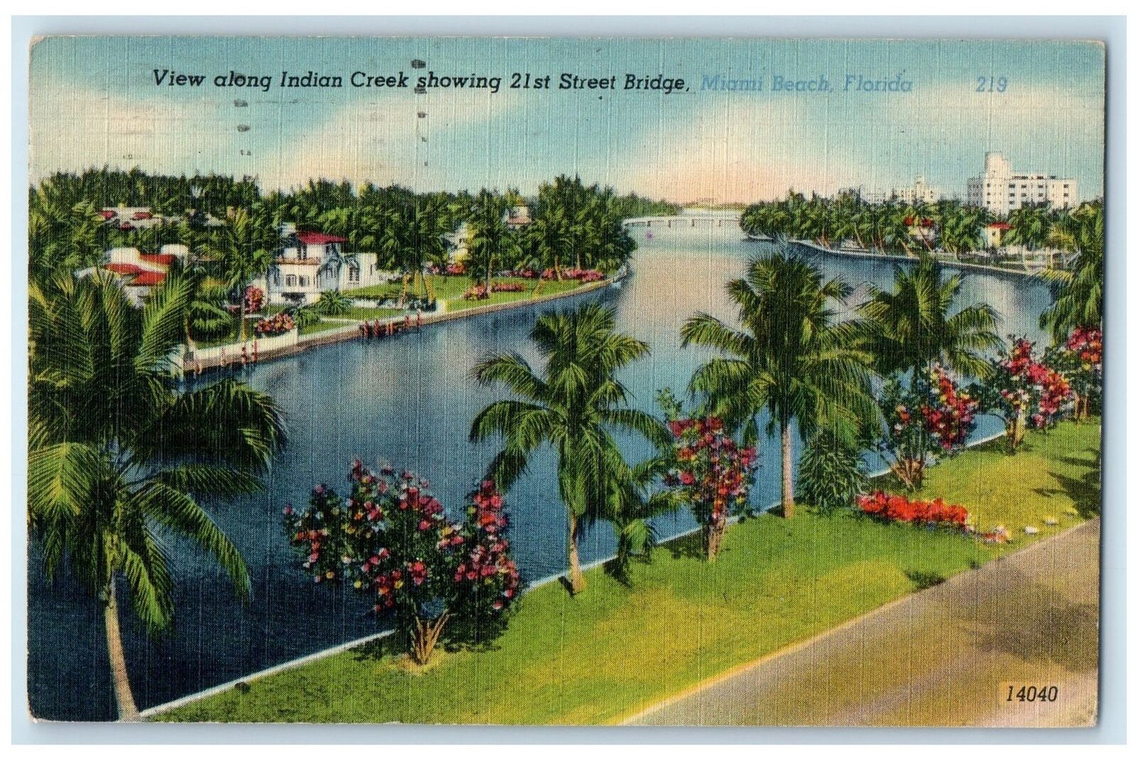 1949 View Along Indian Creek Showing 21st St. Bridge Miami Florida FL Postcard