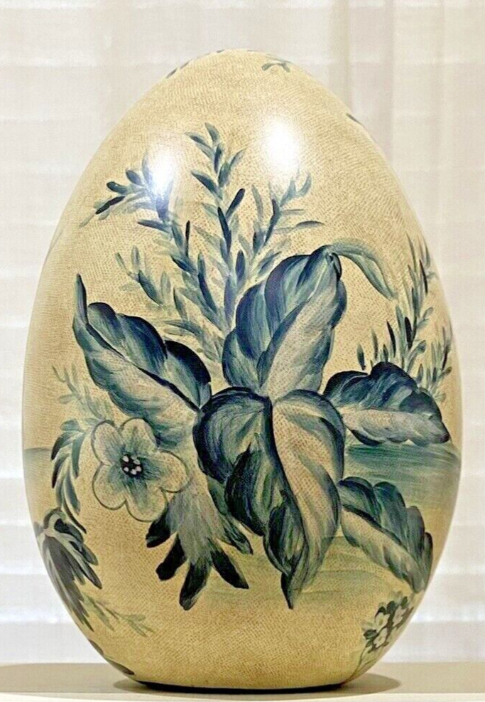 Decorative Egg Rare Vtg Raymond Waites Off White & Blue Floral