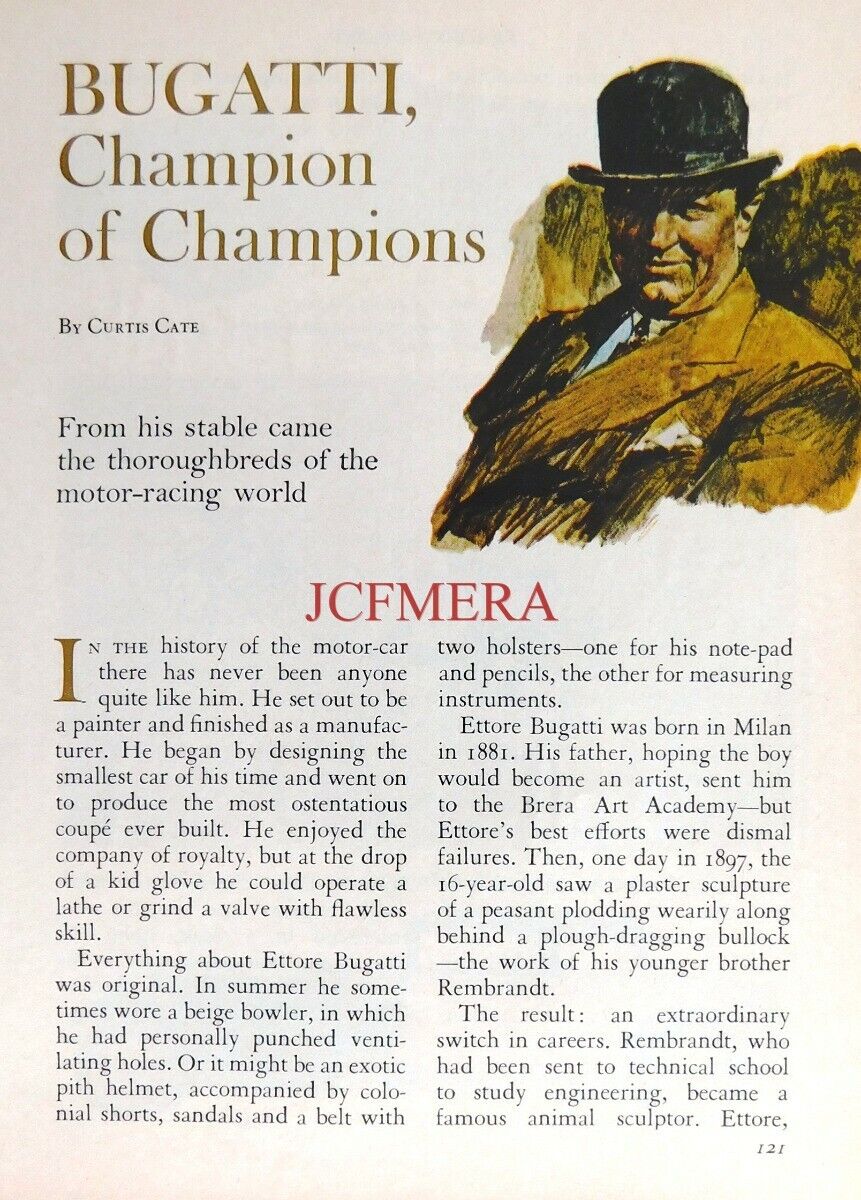 Ettore BUGATTI - \'Champion of Champions\' - 1969 Magazine Cutting