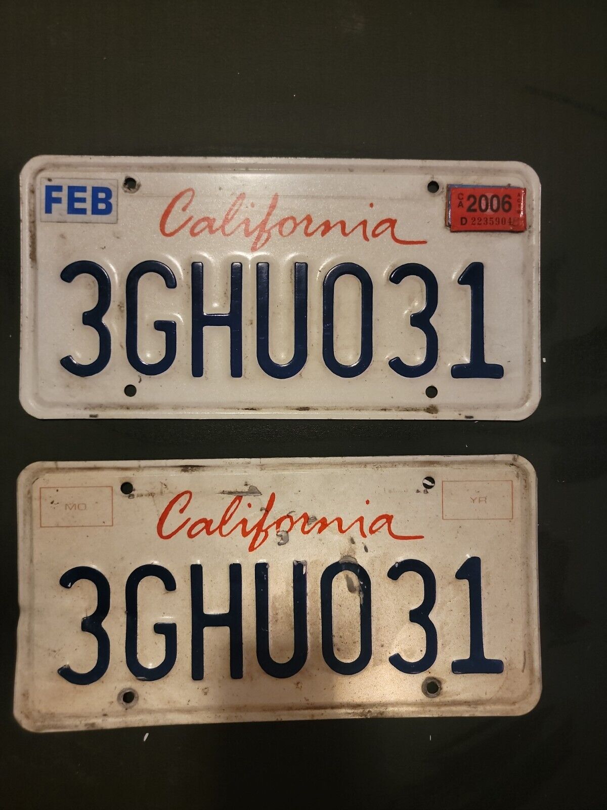 Pair of Vintage 2006  CALIFORNIA  License Plates  3GHU031