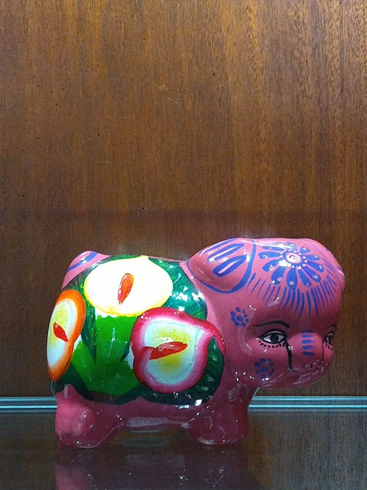 MEXICAN TALAVERA PIG POTTERY CERAMIC PIGGY BANK HAND PAINTED FLOWER BIRD ART #19