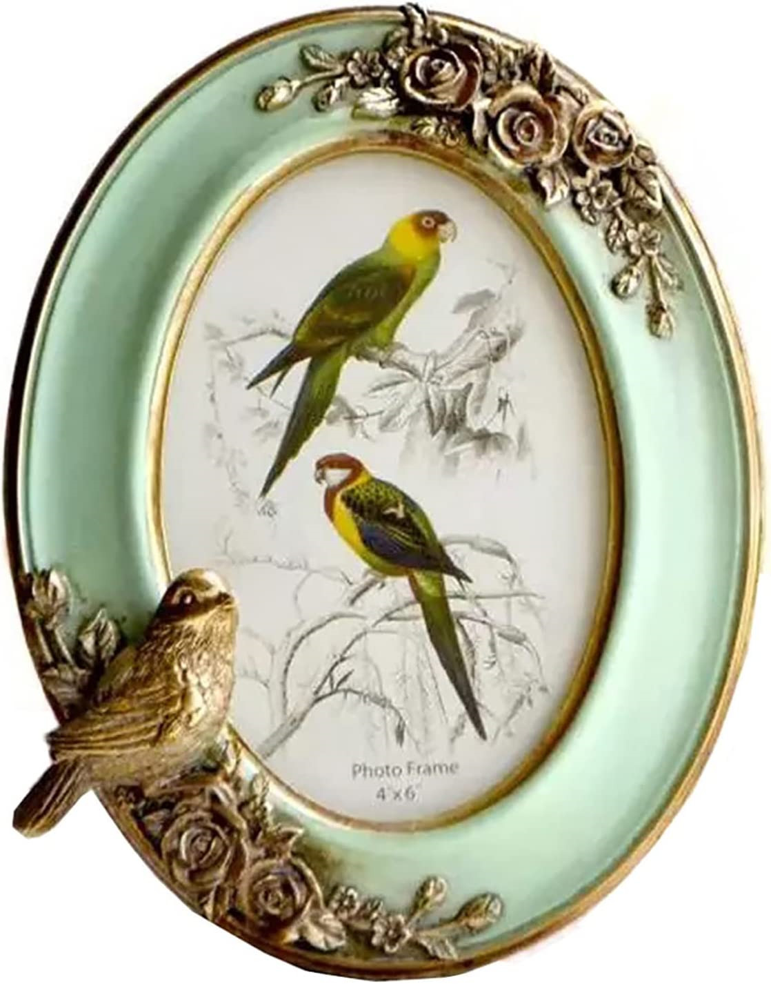 Vintage Picture Frame Oval Antique Bird Tabletop and Wall Hanging for Home Decor