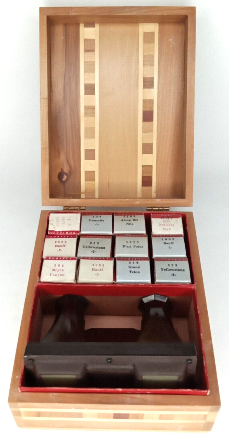Tru-Vue Stereoscope Viewer Stereoscopic Film Strips Wood Case Bakelite Viewer