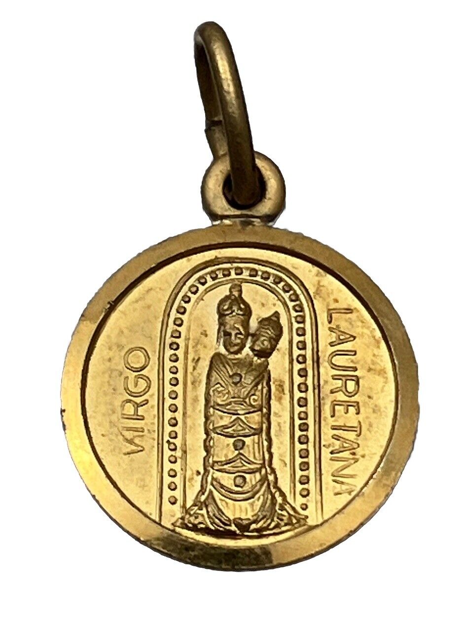 Vintage Catholic Virgo Lauretana Gold Tone Small Religious Medal