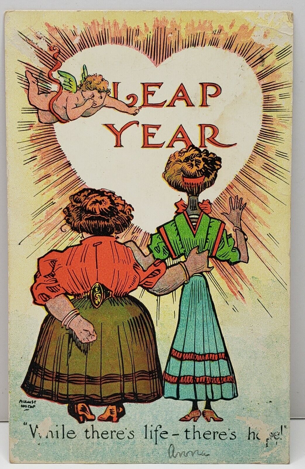 Leap Year Sgd August Hutaf Fat Woman Skinny Woman Life & Hope 1908 Postcard G1