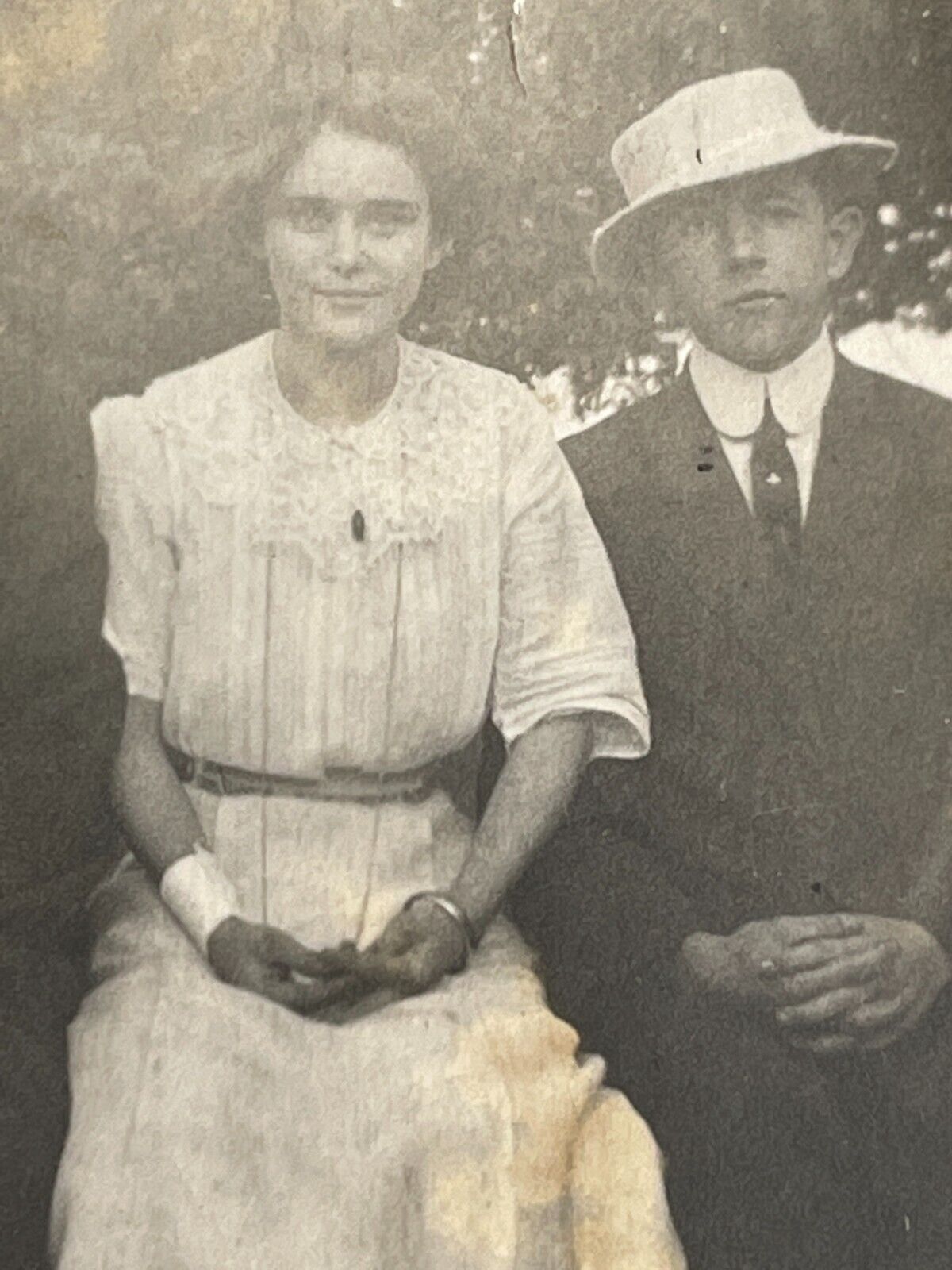 K2 Postcard RPPC Couples Double Date Woman 1911 Light Exposure