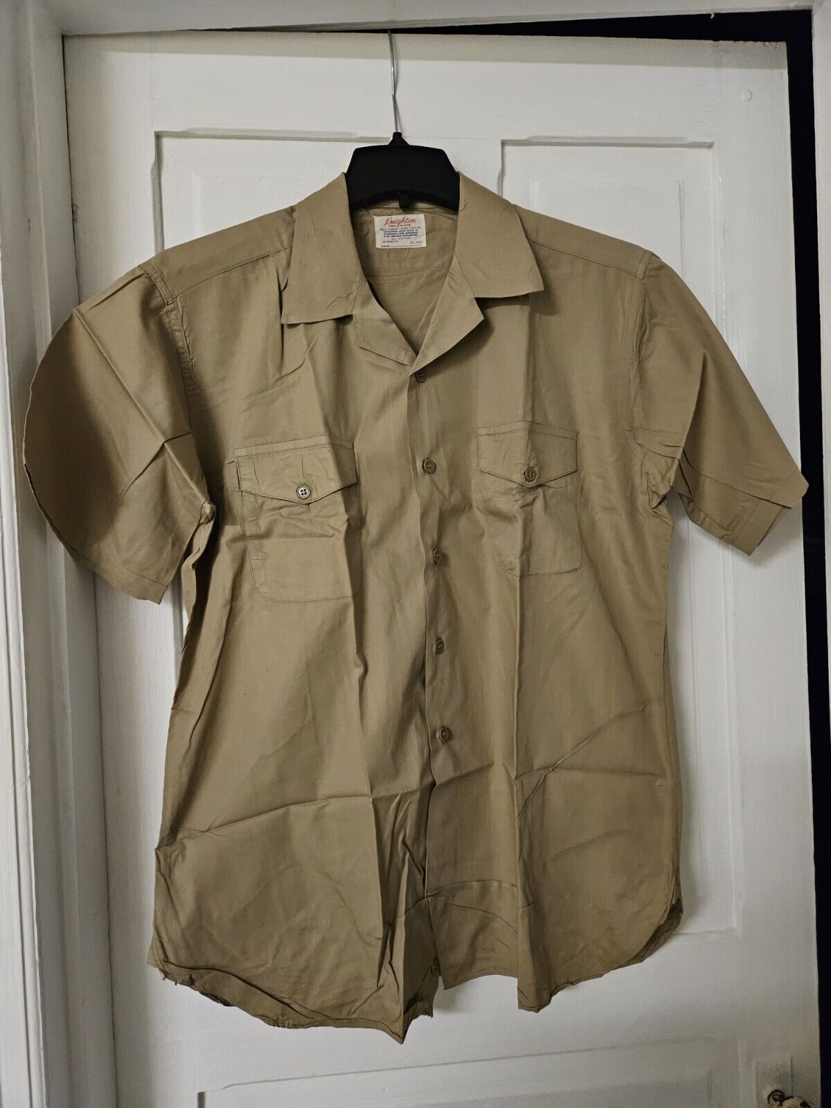 Vintage Creighton Men\'s Khaki Short Sleeve Navy Uniform Shirt Size 16 L 16 1/2