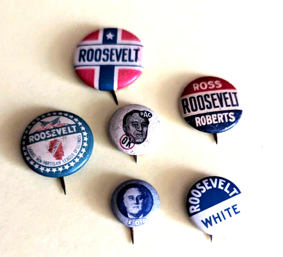 nice group of 6  Franklin Roosevelt campaign pins