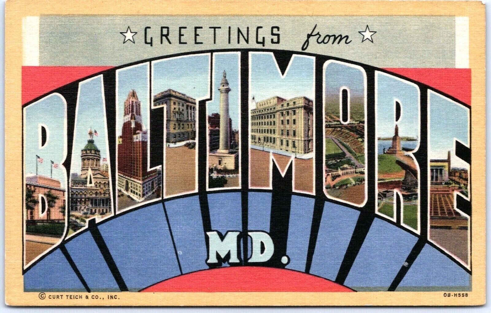 Postcard MD Baltimore Maryland Greetings Big Large Letters Multi Scenes  