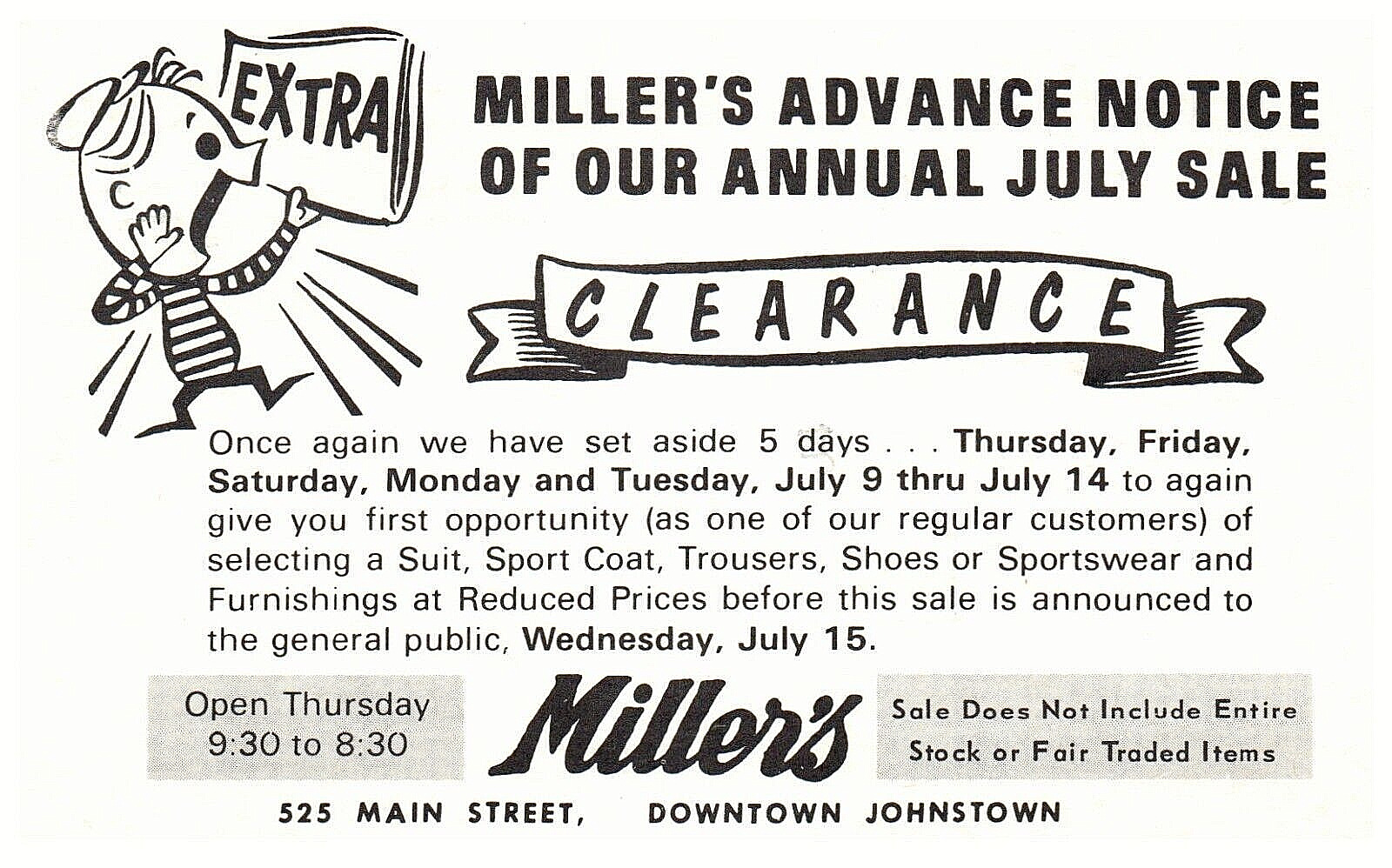 Downtown Johnstown PA-Pennsylvania, Miller\'s Sale Advertising, Vintage Postcard