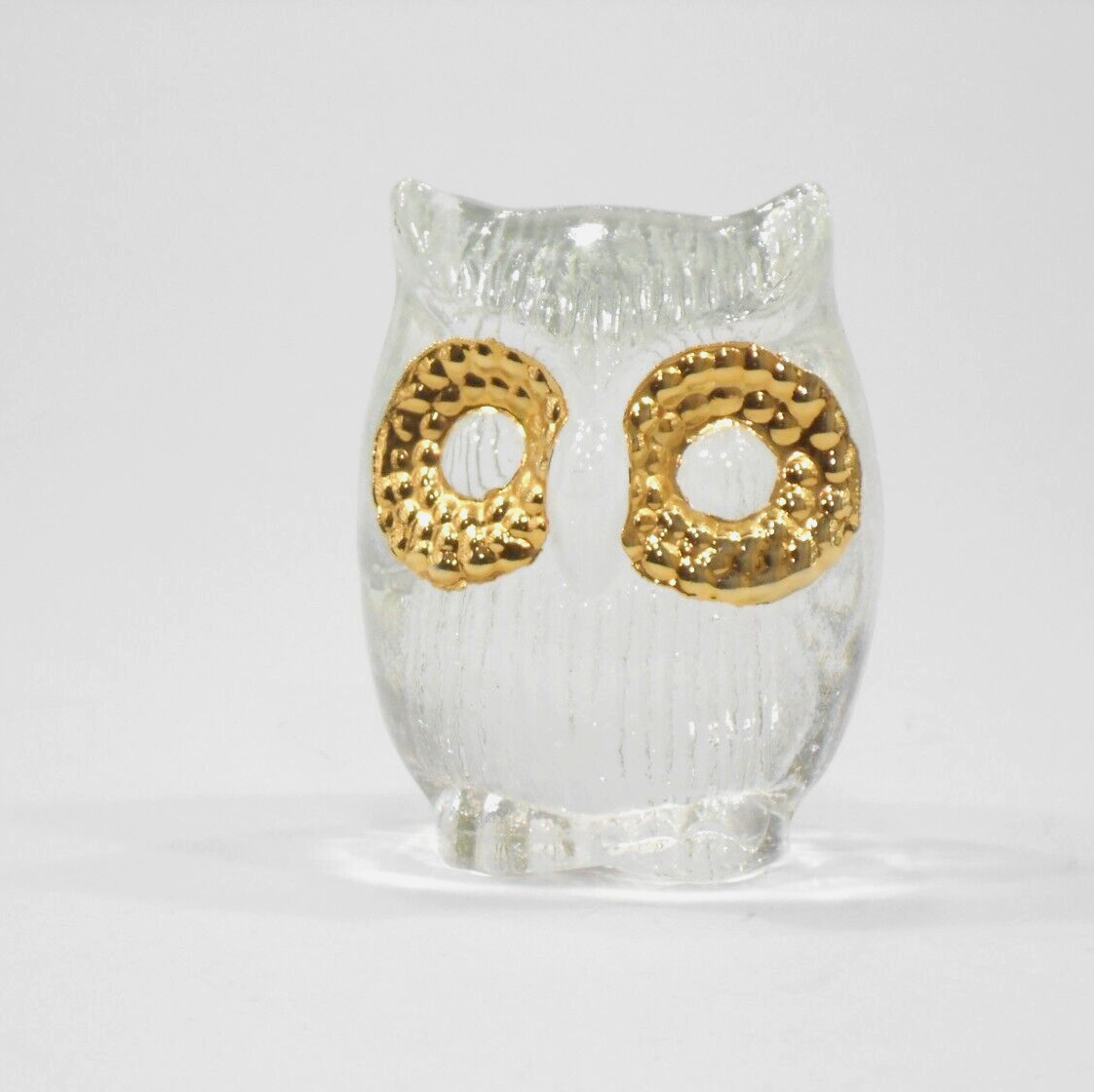 Gold Owl Figurine Mid-Century Desk Art Paperweight Home Decor Clear Resin