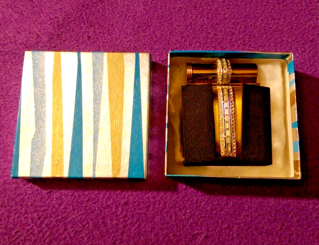Vintage K & K Gold Fold Open Powder Mirror & Lipstick Compact with Case in Box